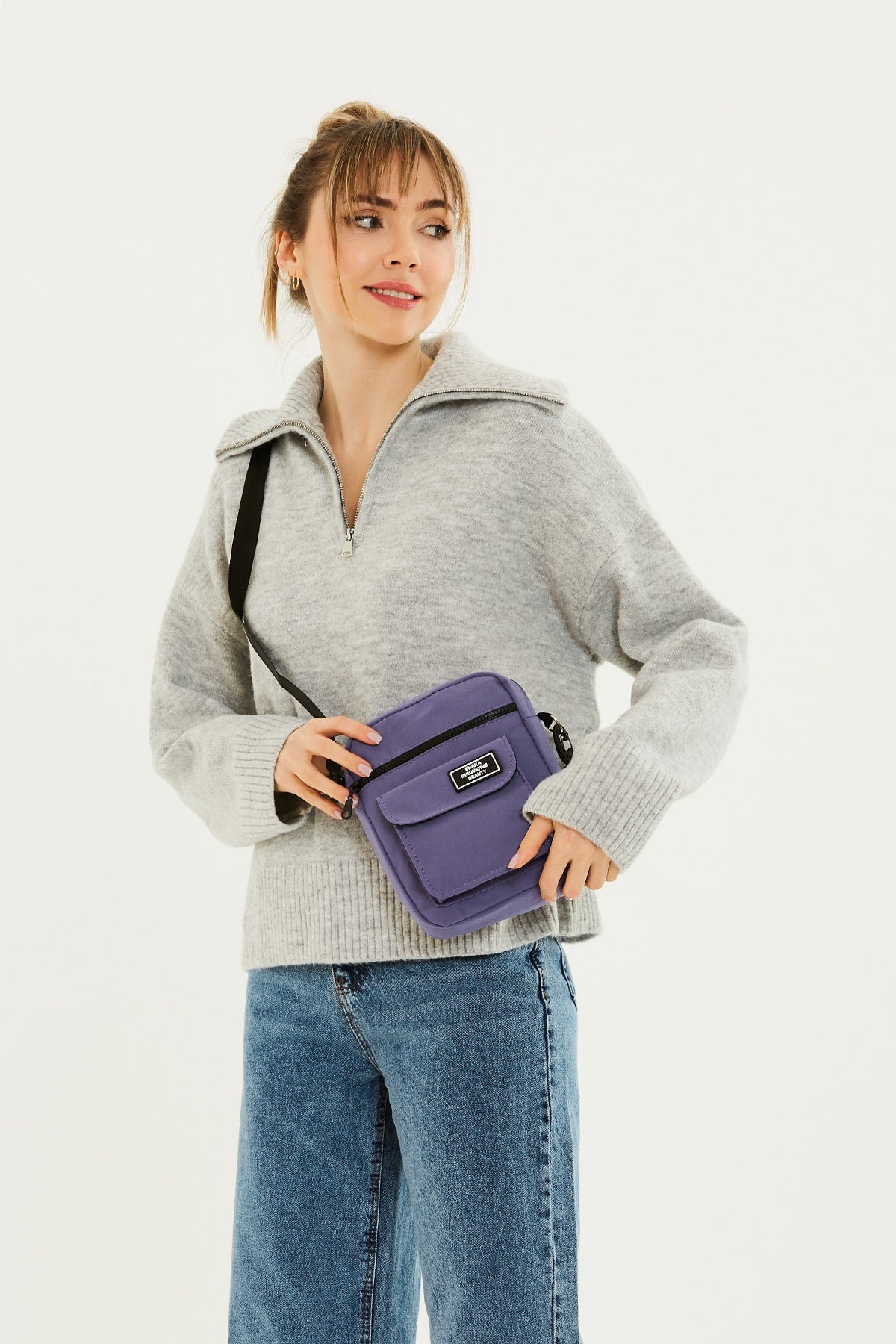 Lilac U2 3-Compartment Cross Adjustable Strap Canvas Fabric Unisex Shoulder Bag B:22 E:17 W:7