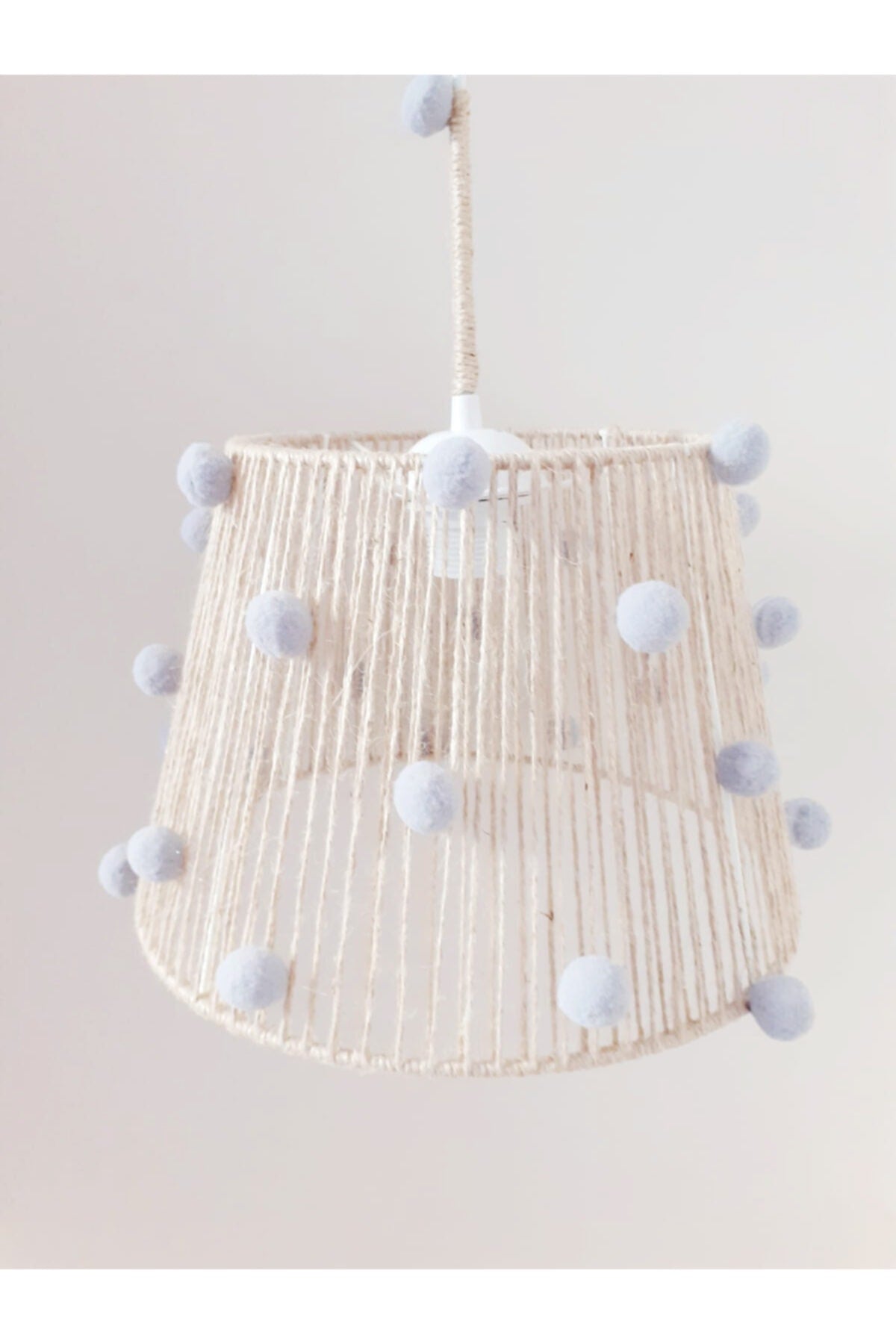 Wicker Rope Wrapped Gray Pompom Baby and Children's Room Pendant Lamp Chandelier