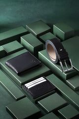 Belt Wallet Card Holder Black Set in Gift Box