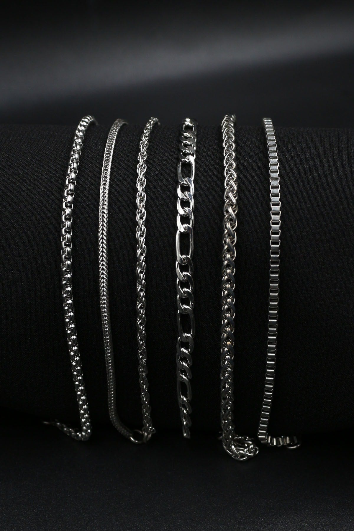 6 Pcs Chain Silver Color Men's Bracelet Set