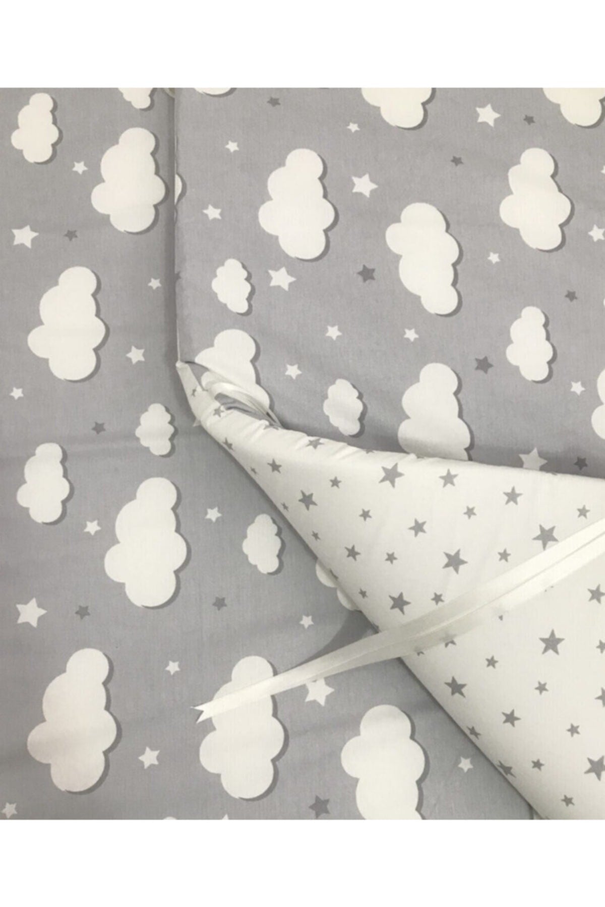 Montessori 120x200cm Crib Side Protection And Duvet Cover Set Gray Cloud Design