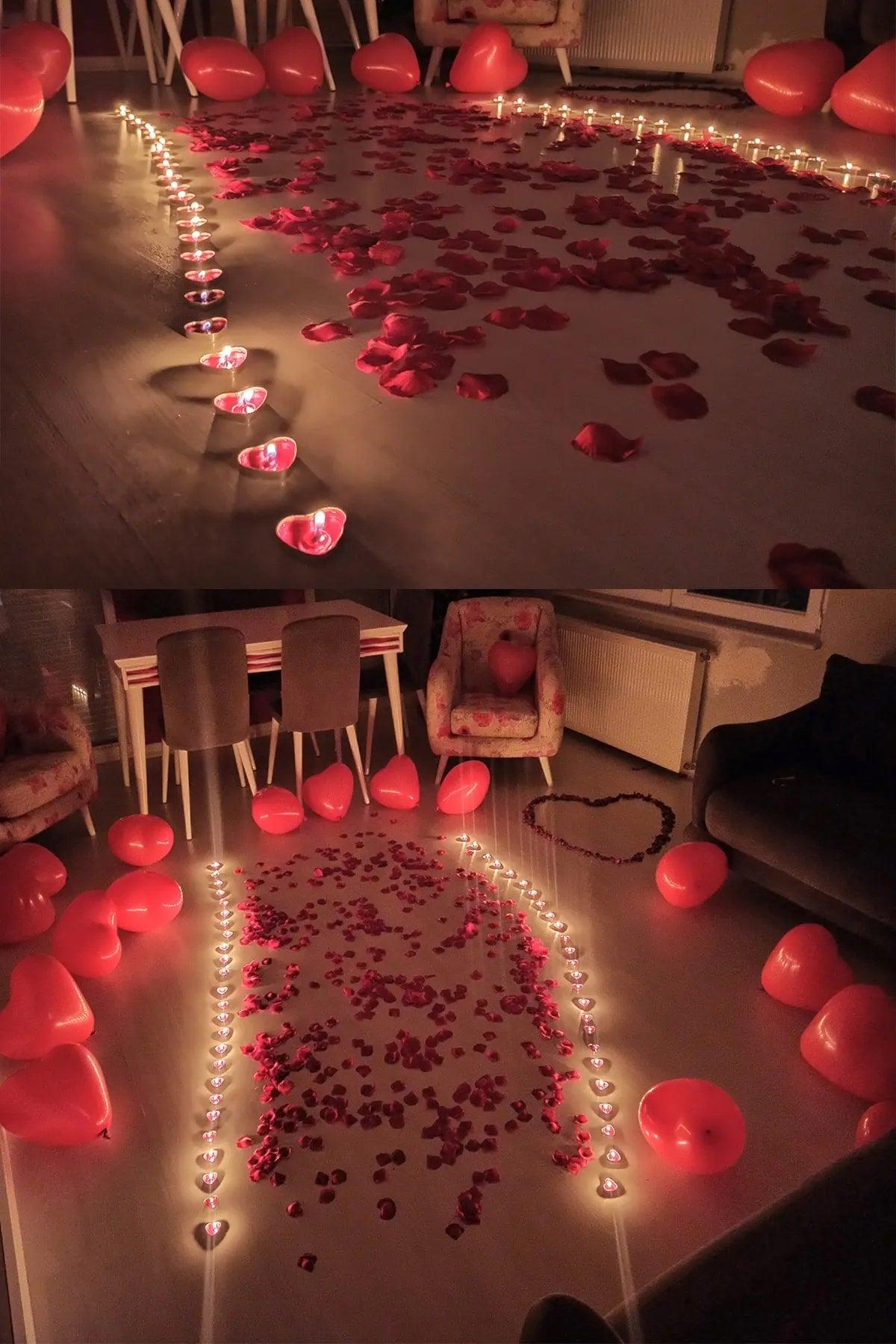 20 pcs. Heart Candle And 10 Pcs. Heart Balloon 950 Petals Dried Rose Candle Marriage Proposal Special Day Dear - Swordslife