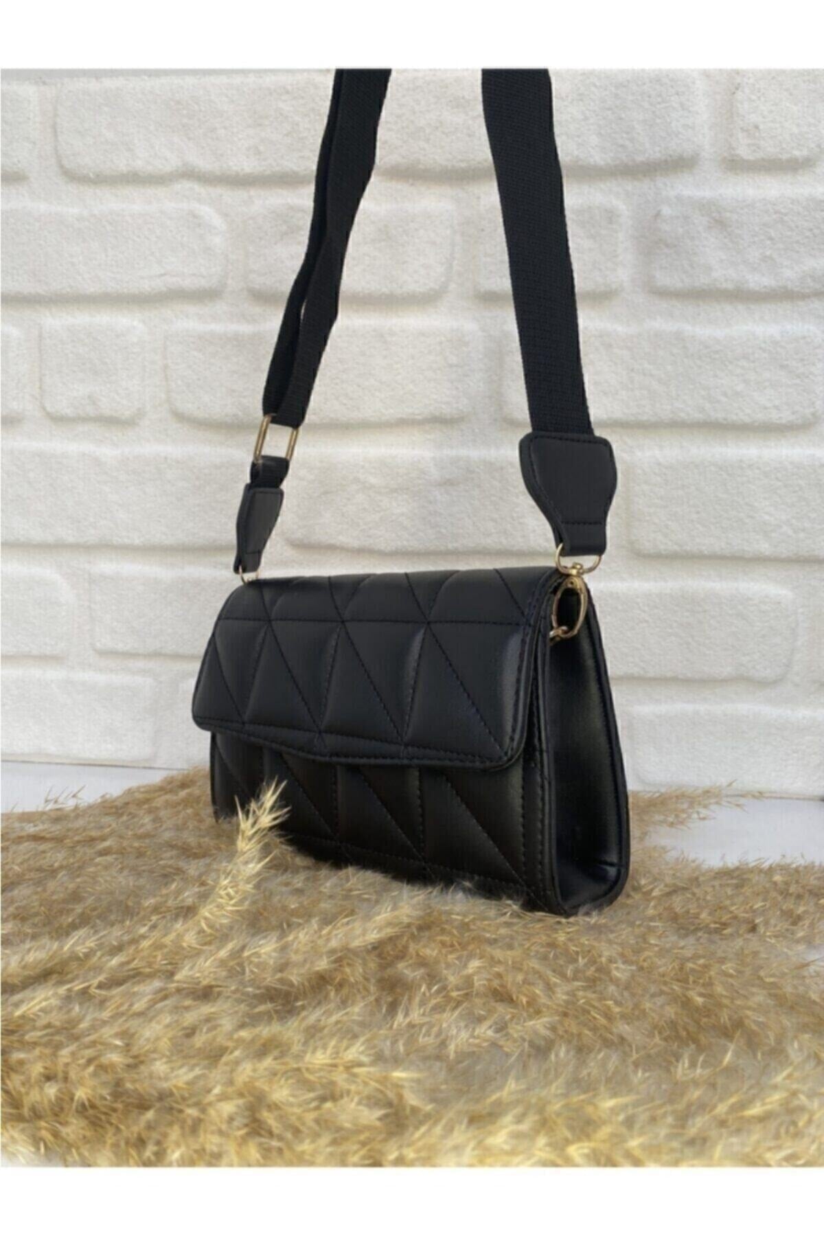 Black Column Strap Quilted Women's Shoulder Bag