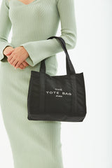 Black U45 Snap Closure The Tote Bag Embroidered Canvas Fabric Casual Women's Arm And Shoulder Bag 25x3