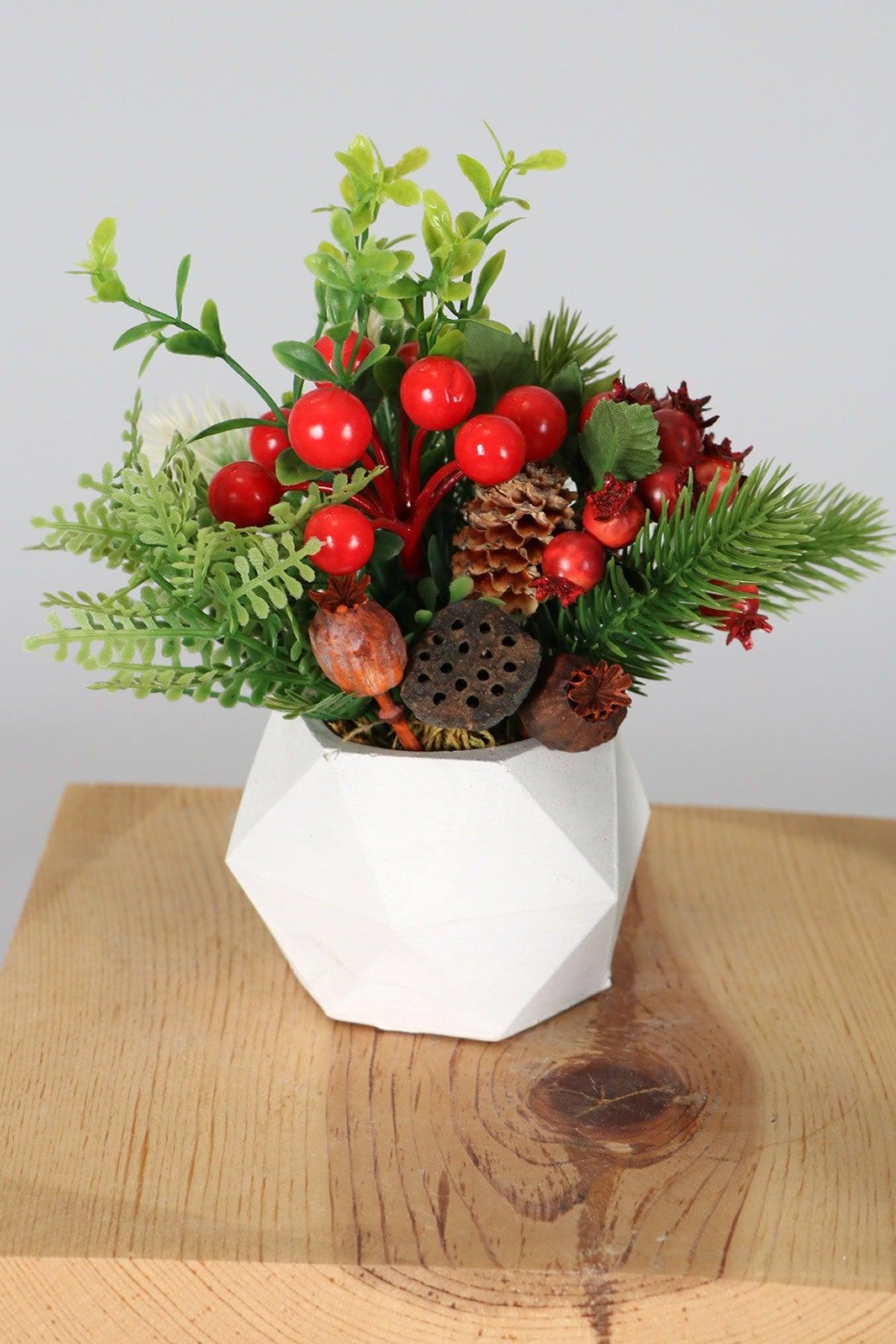 Artificial Cokina Pomegranate Arrangement in Concrete Pot New Year Concept 7 - Swordslife