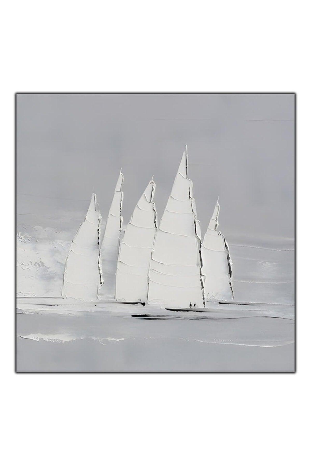 Abstract White Sailing Ships Oil Painting Textured Painting - Swordslife