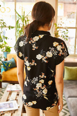 Women's Black Mustard Floral Bat Viscose Shirt GML-19000613 - Swordslife