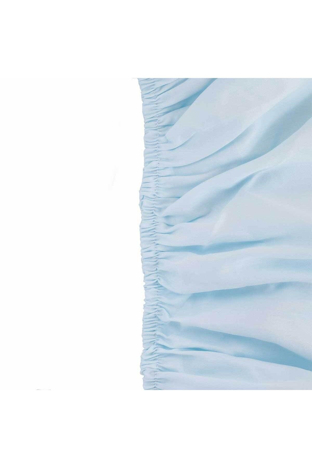 Powder Blue Elastic Bed Sheet Set Solid Color Cotton-Pillow Cover Single-Double-Duvet Cover - Swordslife