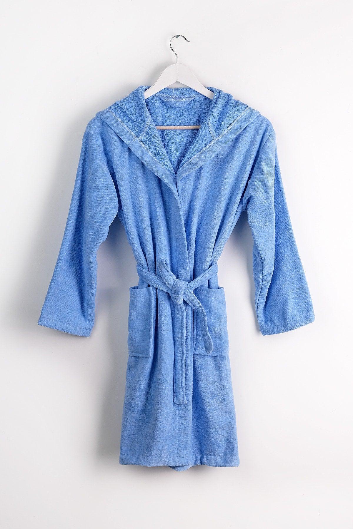 100% Cotton Hooded Velvet Blue Color Young Robe / Waiter Size - Swordslife