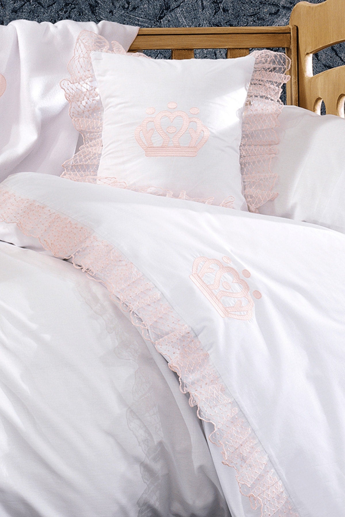 5 Piece Lacy Fleece Blanket Cotton Dahlia Pink Baby Duvet Cover Set