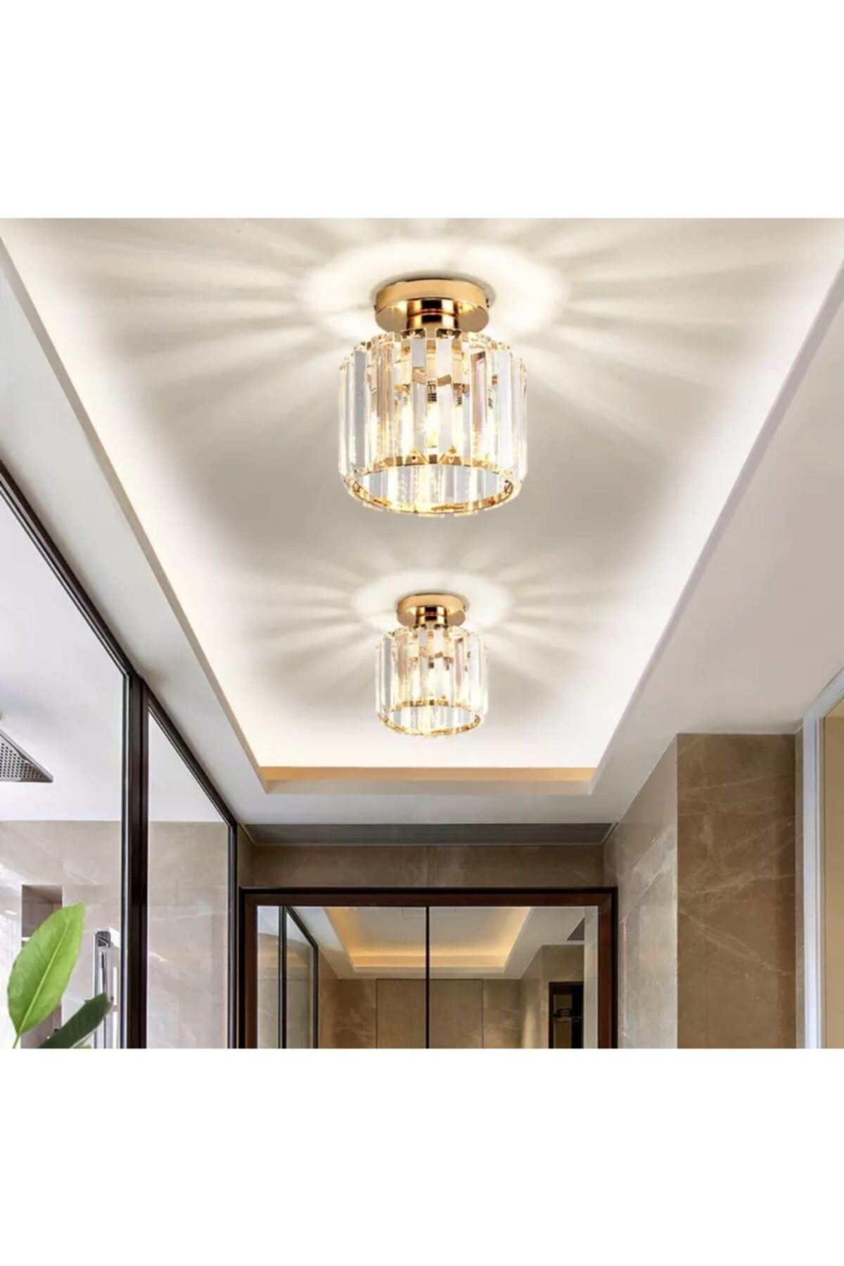 Modern Luxury Plafonier Crystal Stone Chandelier Gold Yellow Hallway Chandelier