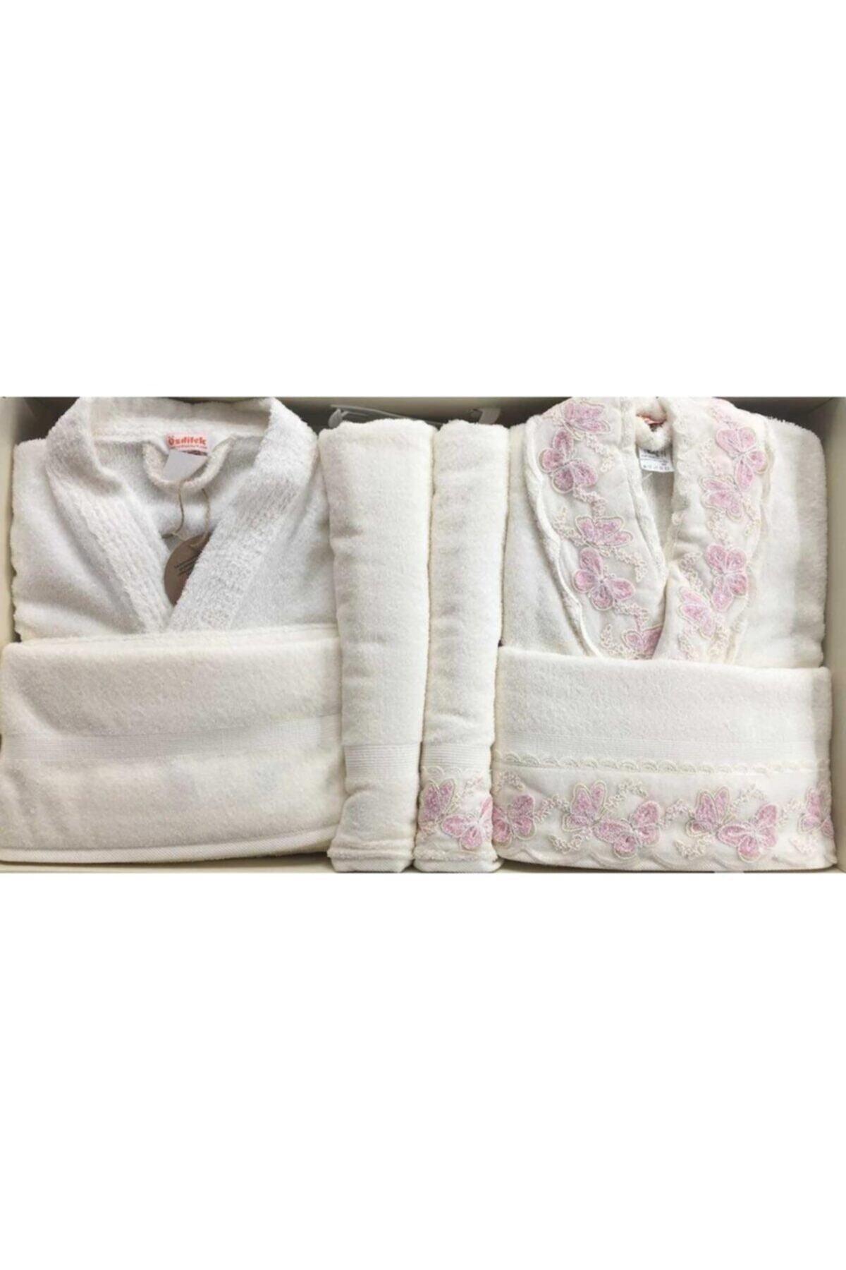 Wingy Cream Pink Guipure Family Bathrobe Set Bathrobe - Swordslife