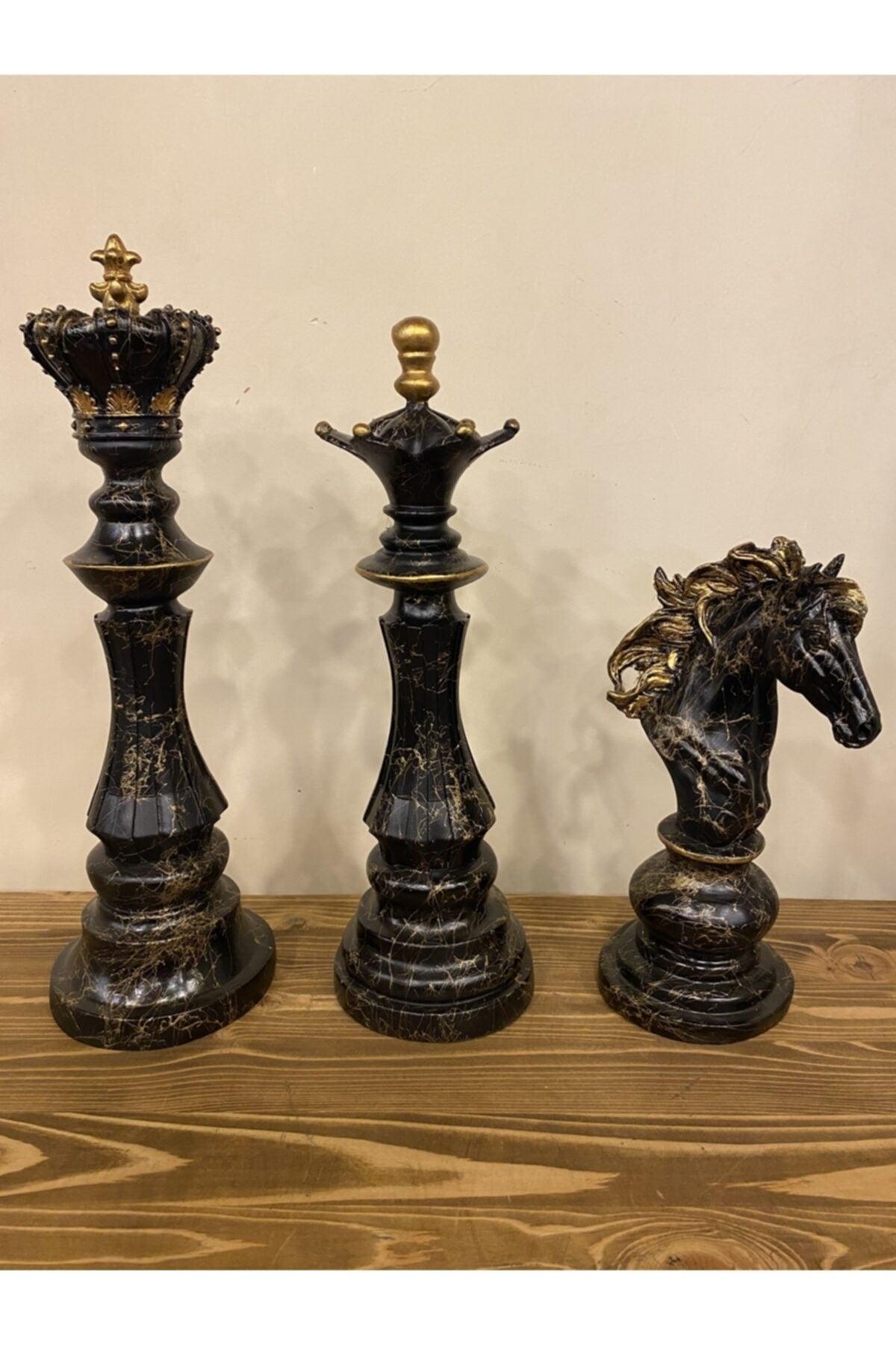 Trio Chess Set Statue Decorative Marble Patterned Trinket - Swordslife