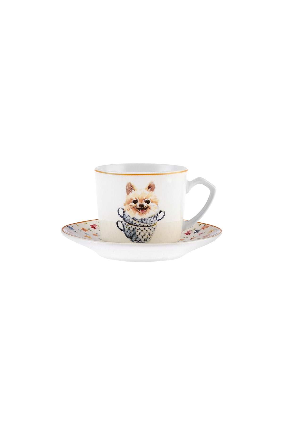 Set of 6 Coffee Cups with Dog 80 Ml