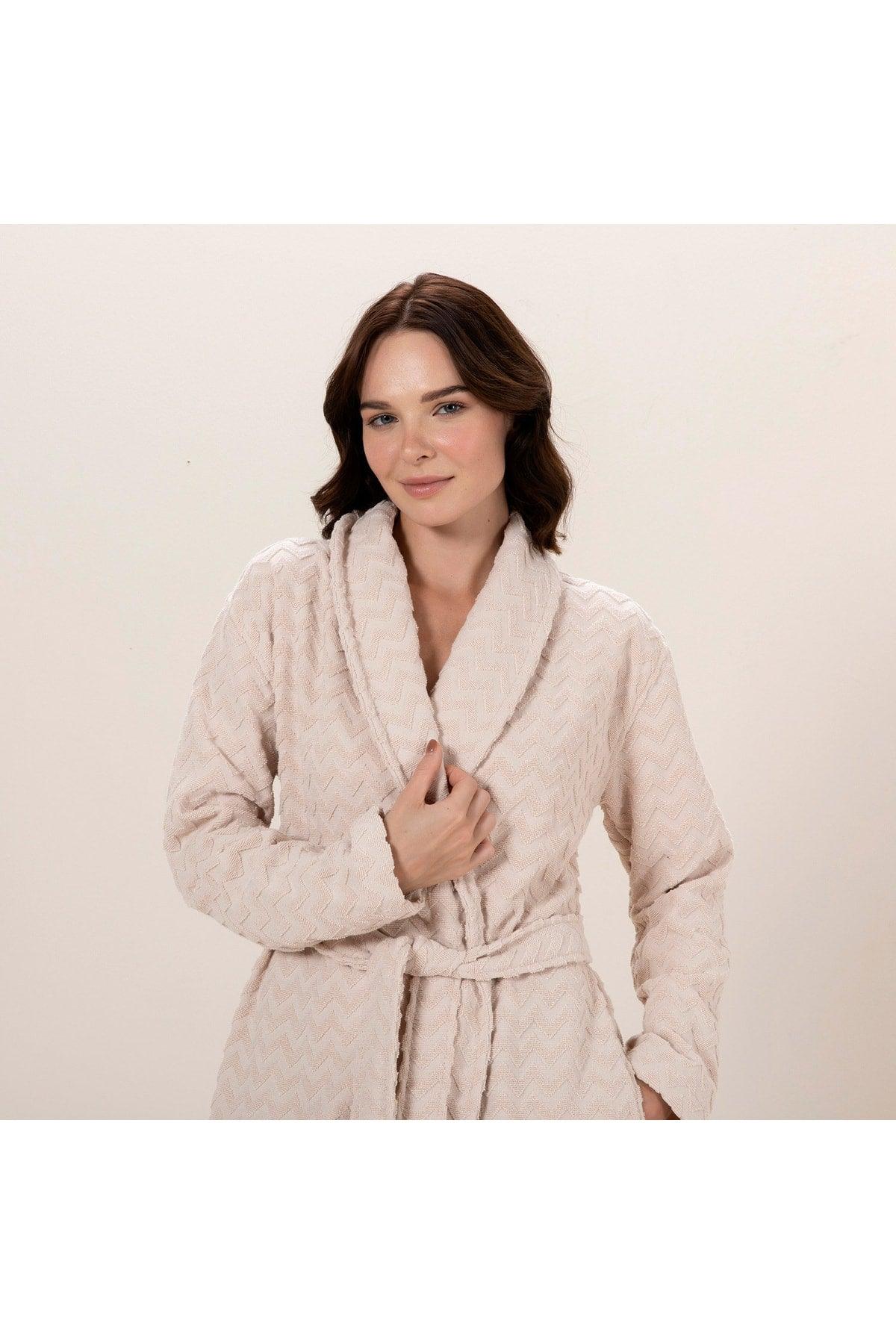 Zigzag Women's Bathrobe Beige - Swordslife