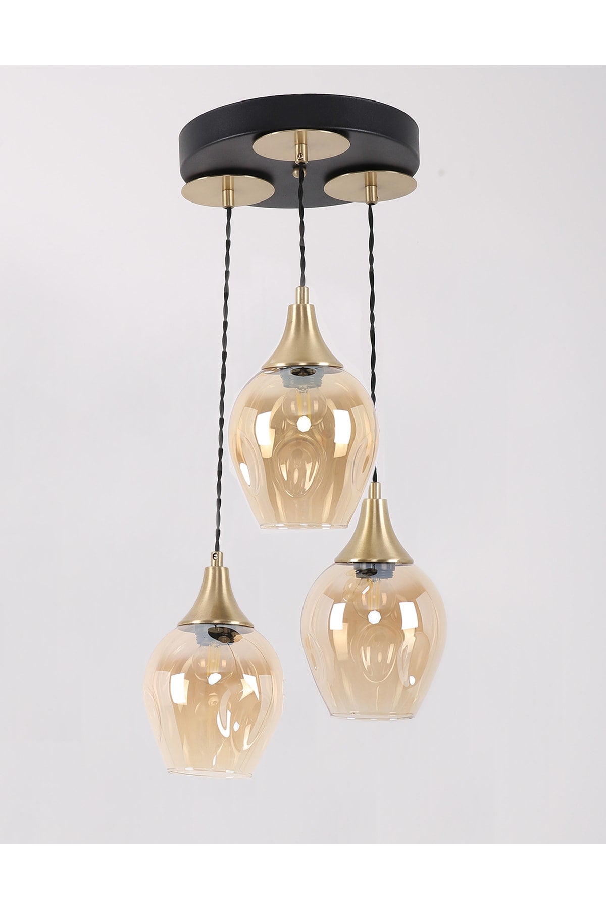 Marlo 3-Piece Black Antique Honey Glass Pendant Lamp Chandelier