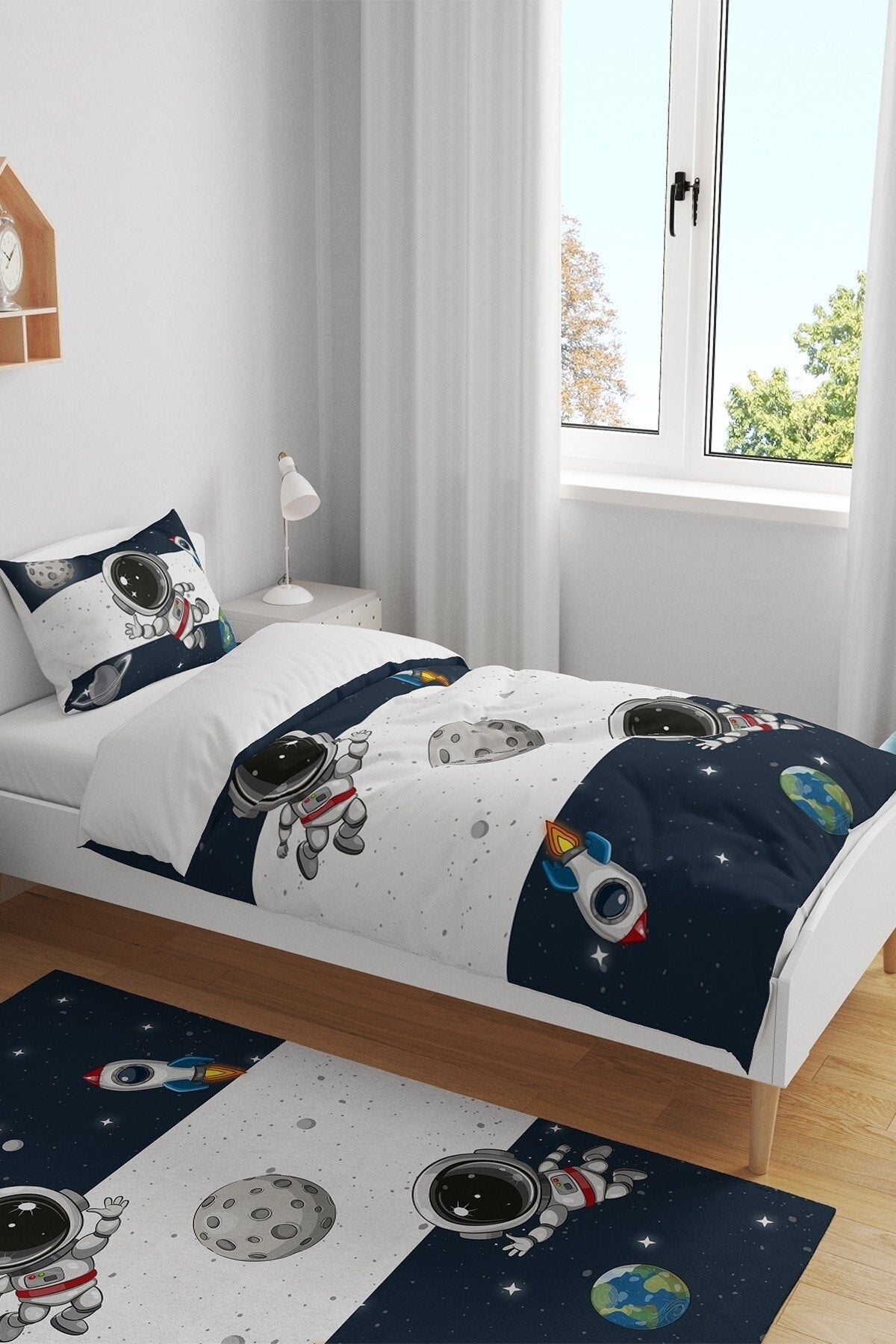 Navy Blue Space And Tiny Patterned Single Baby Child Duvet Cover Set