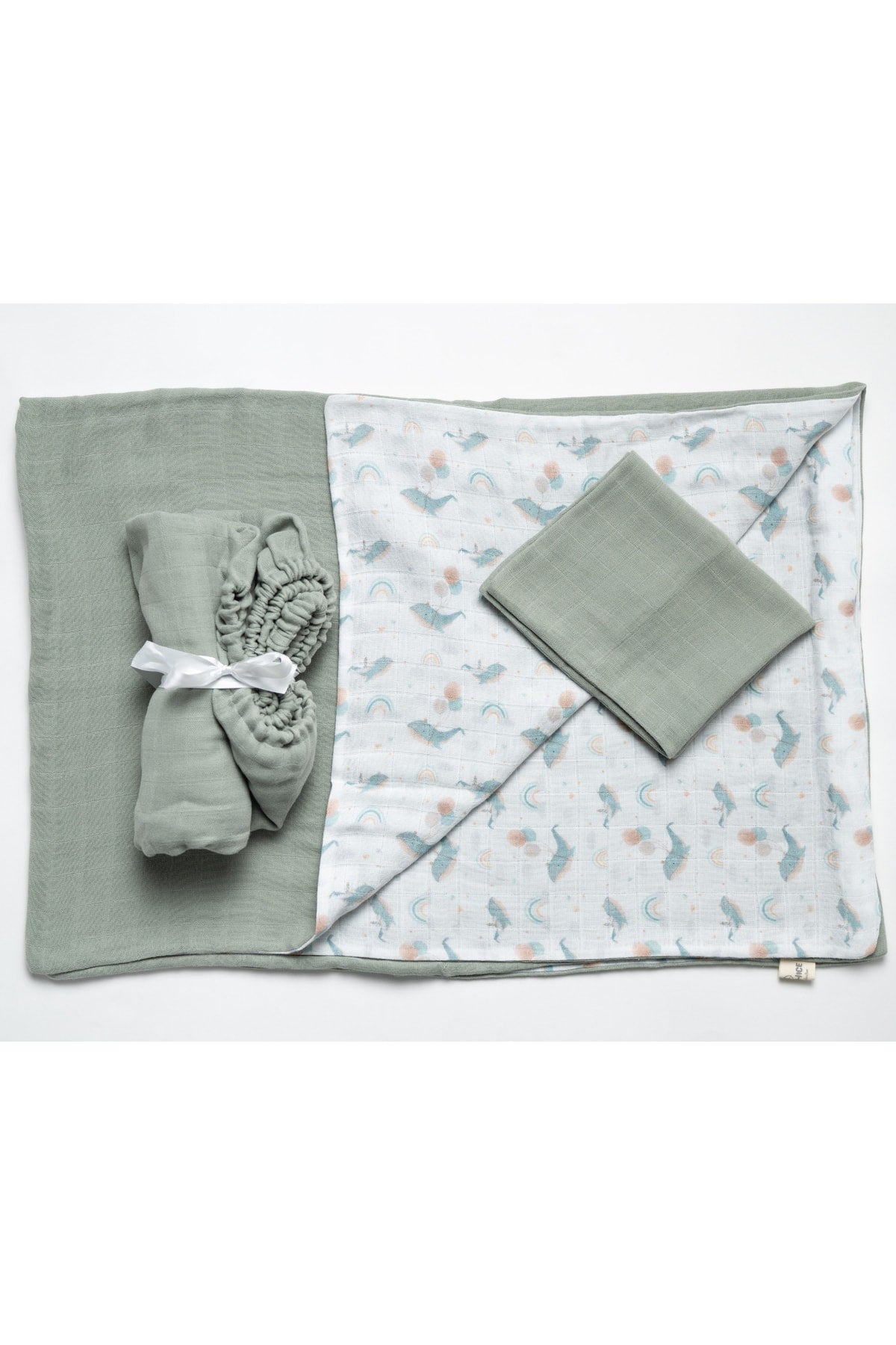 Double Sided Baby Duvet Cover Set 2 Layers Muslin Fabric Premium Quality 100% Cotton-green Color