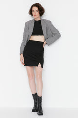 Black Slit Detailed Mini Normal Waist Elastic Knitted Skirt TWOAW21ET0660 - Swordslife
