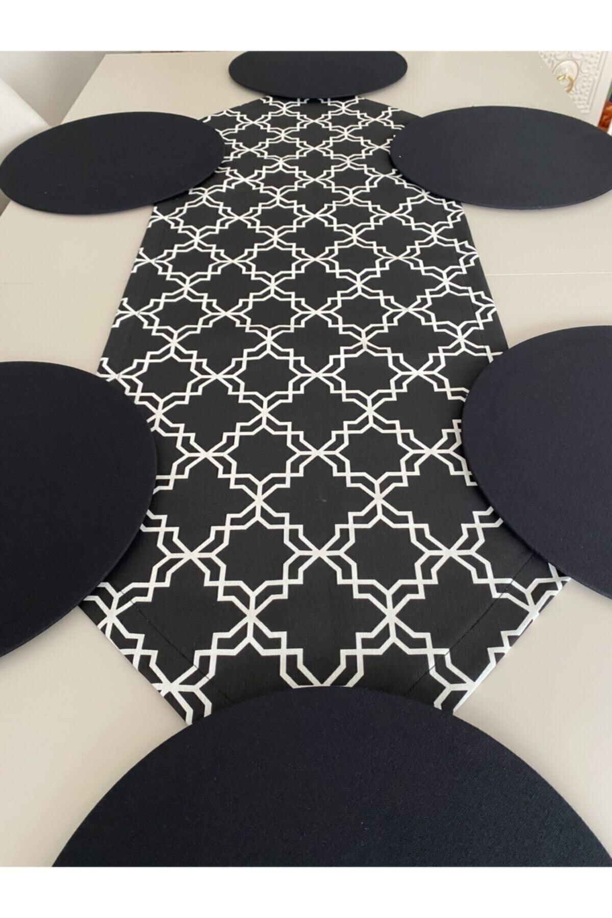 Black Classic Patterned Runner And Set Of 6 Suplas - Swordslife