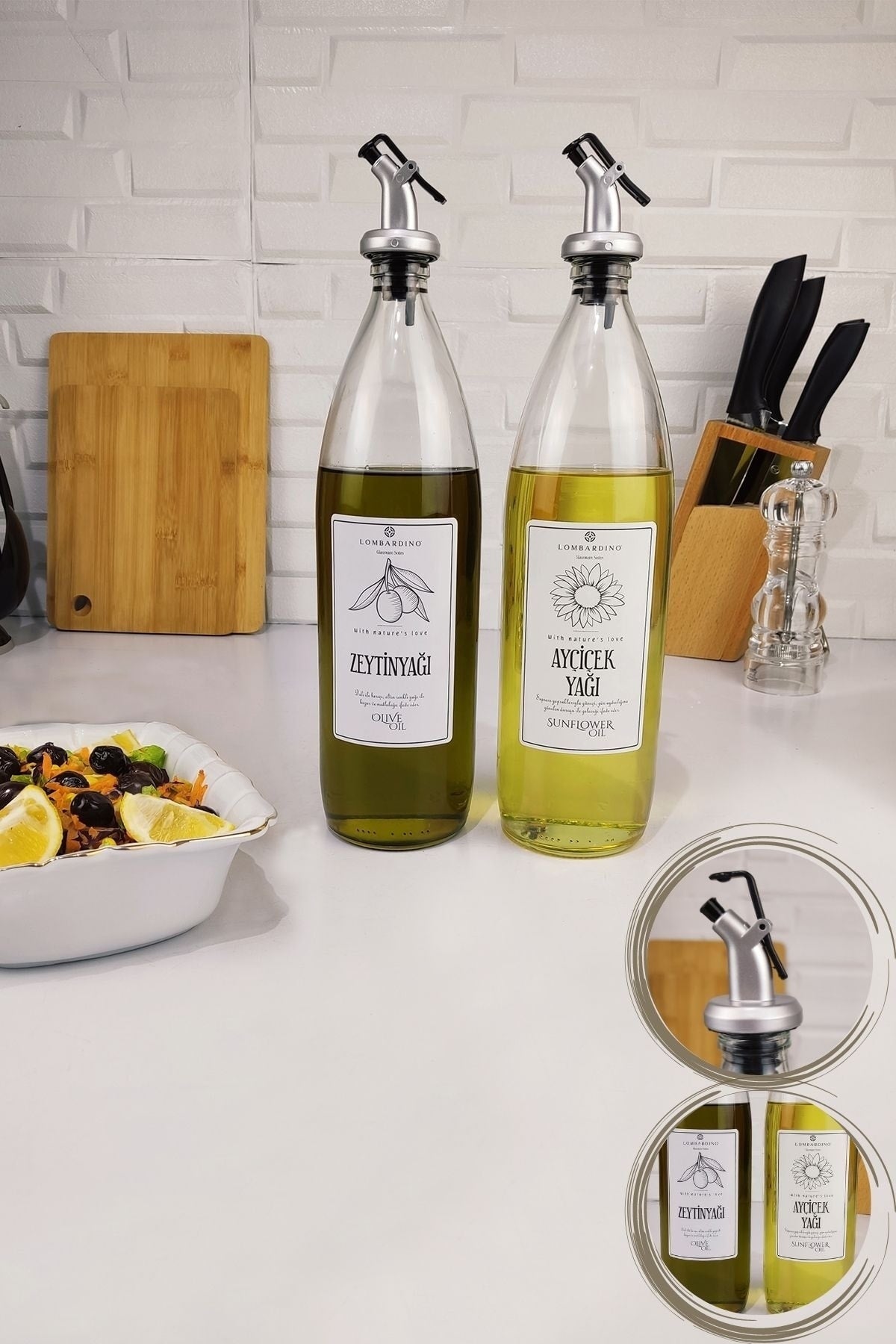 Vetro 2-Piece Olive Oil and Oil Bottle Oil Pot 1000 Ml Sh-003