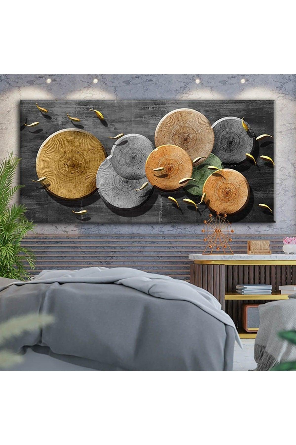 Decorative Wooden Circles And Gold Fish Decorative Canvas Painting - Voov1518 - Swordslife