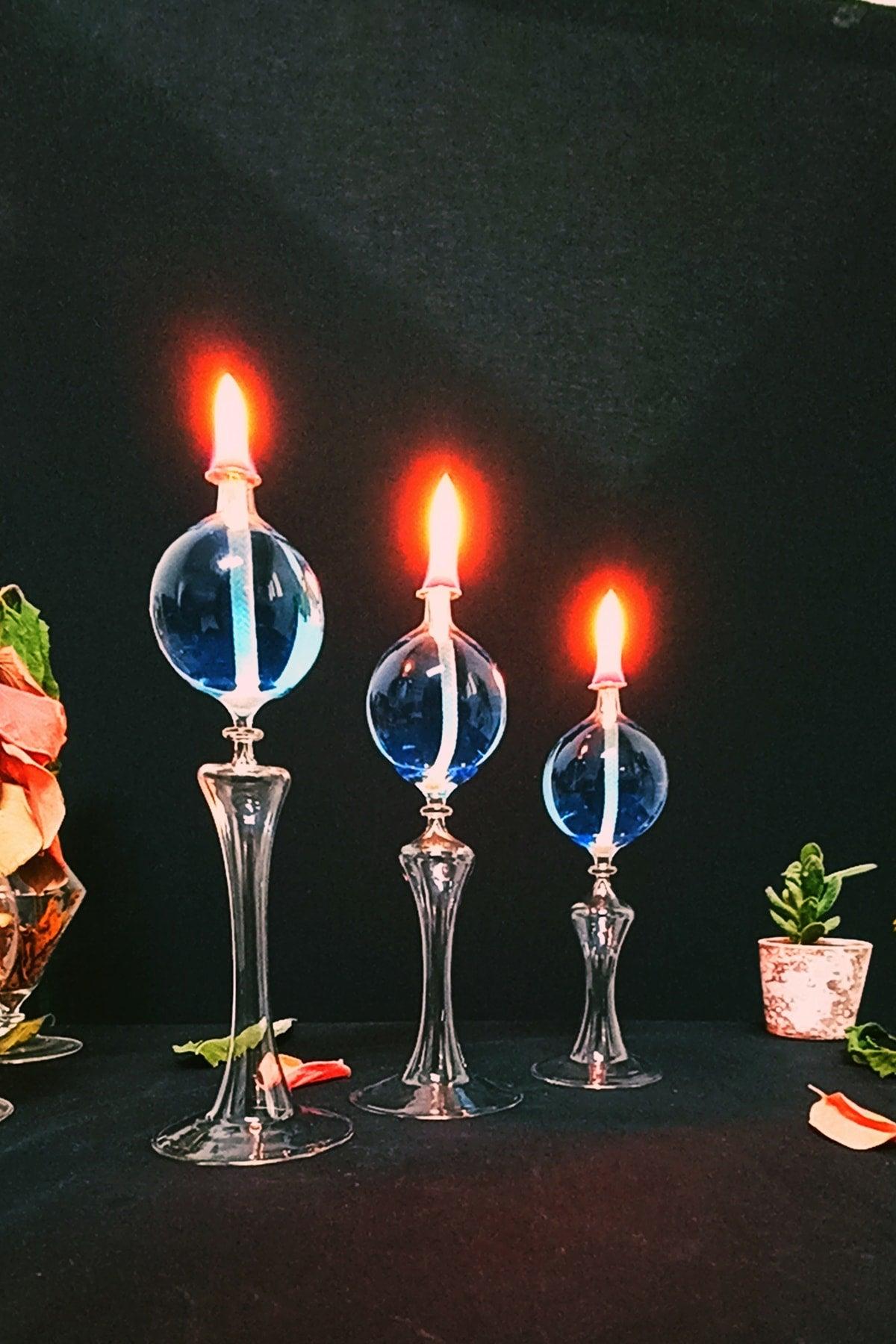 Foot Drops Candlestick Glass Oil Lamp Set of 3 + Oil Lamp - Swordslife