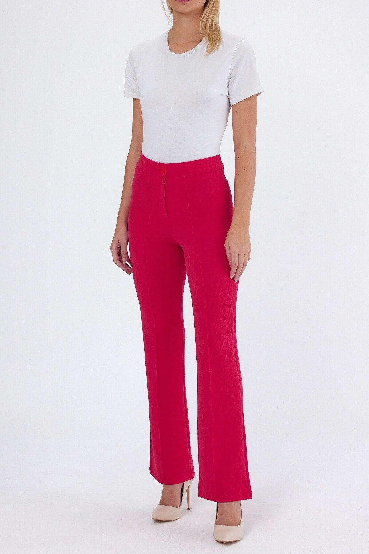 Women's Fuchsia High-Waist Gatherer Flared Trousers Palazzo Trousers - Swordslife