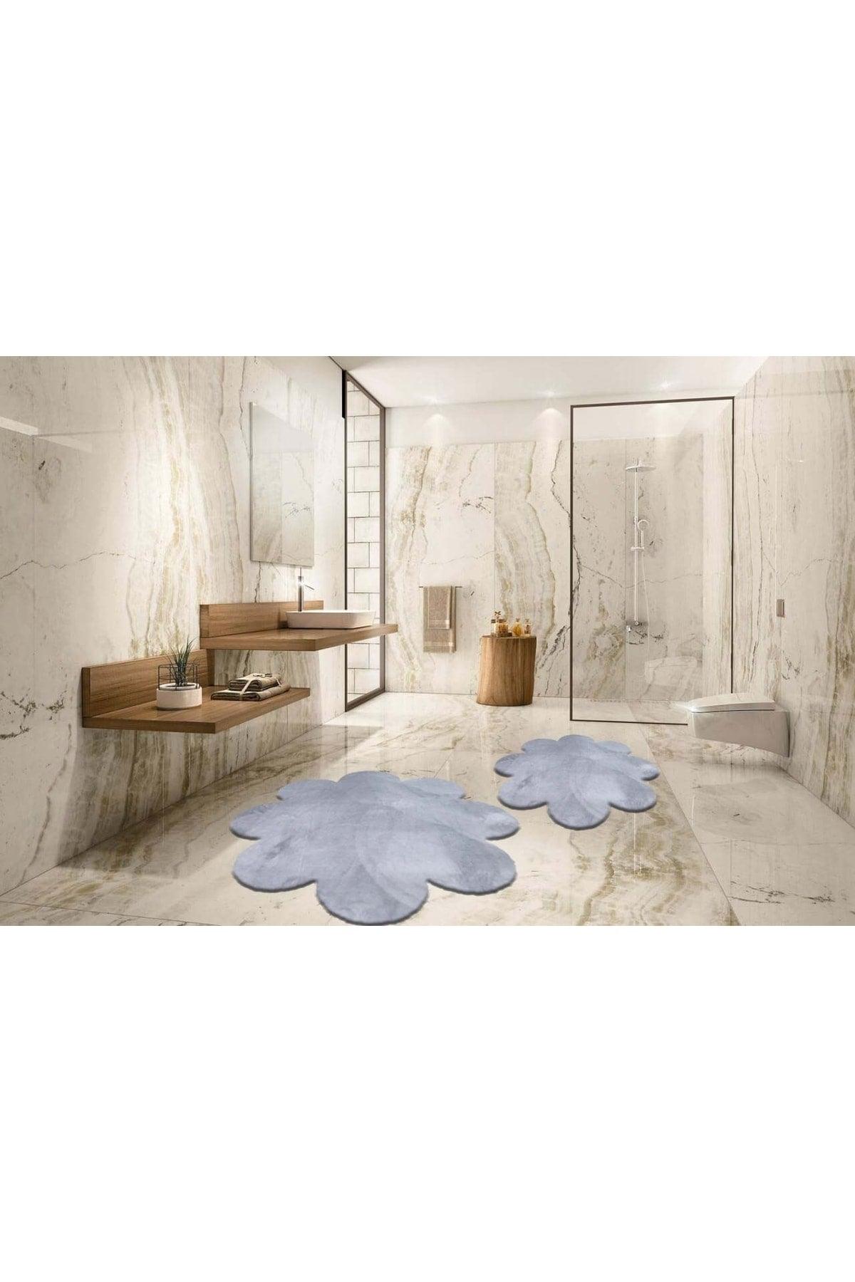 2-Pack Light Gray Bathroom Carpet Plush Post Carpet Closet Set 60x60(daisy) and 80x80(daisy) - Swordslife