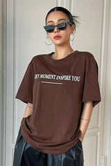Printed Brown Oversize T-shirt Shoulder Tee - Swordslife