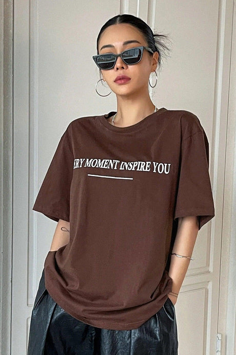 Printed Brown Oversize T-shirt Shoulder Tee - Swordslife