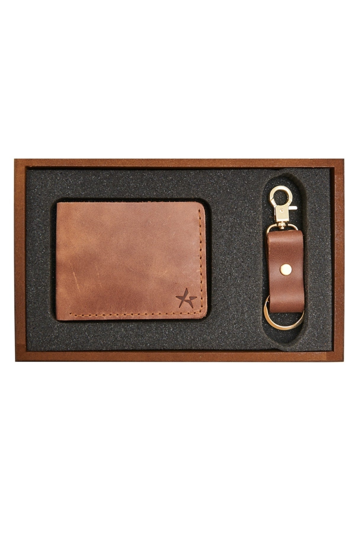 Men's Brown 100% Genuine Leather Wallet Keychain
