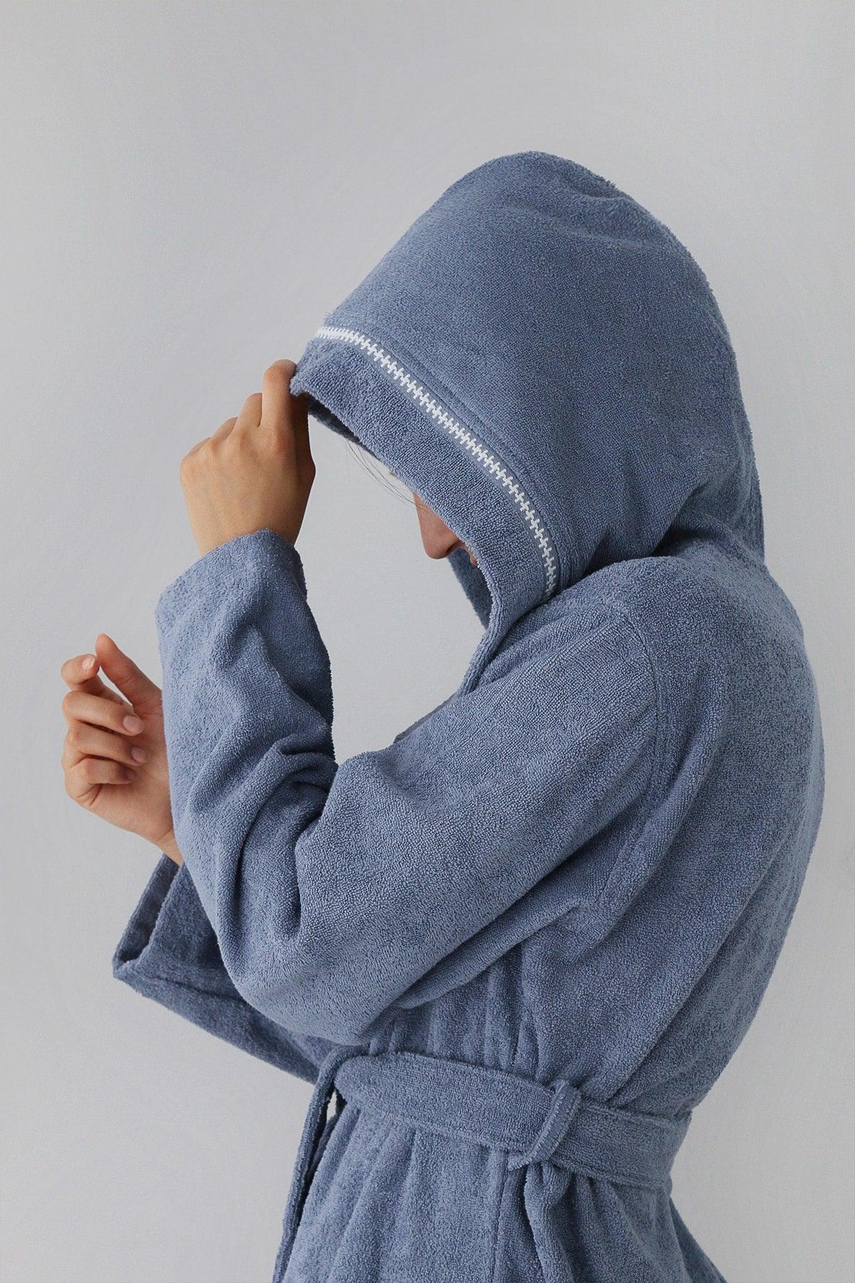 Profundo Robe Sky - Extra Soft, Modern And Special Design 100% Cotton Unisex Hooded Bathrobe - Swordslife