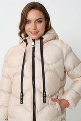 Women's Stone Hooded Cord Detailed Inflatable Coat - Swordslife