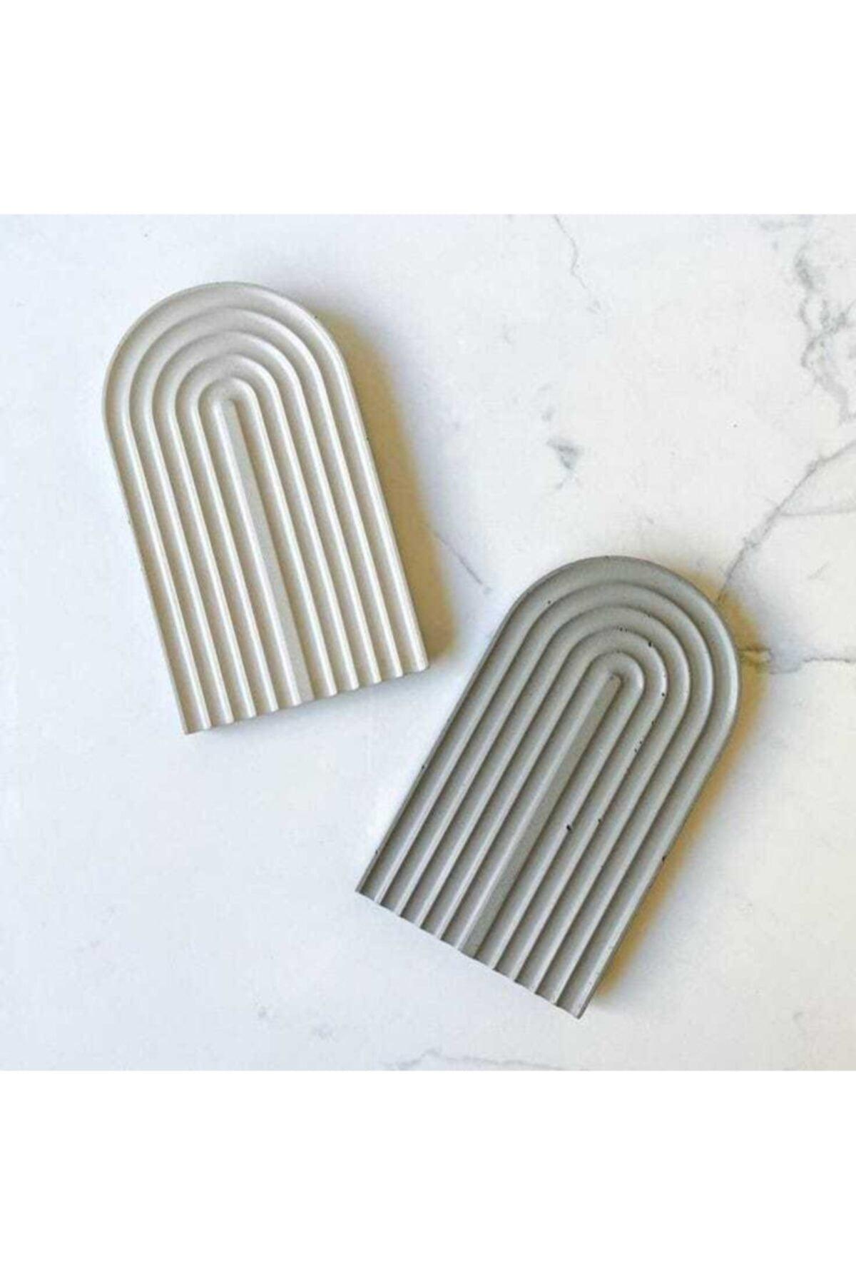 2 Piece Decorative Geometric Striped Concrete Plate Concrete Jewelry Plate Candle Plate Organizer - Swordslife