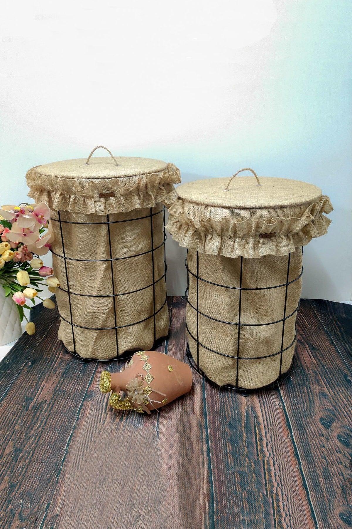 2 Laundry Basket, Organizer and Multi-Purpose Basket - Jute Fabric 60x40cm - Swordslife