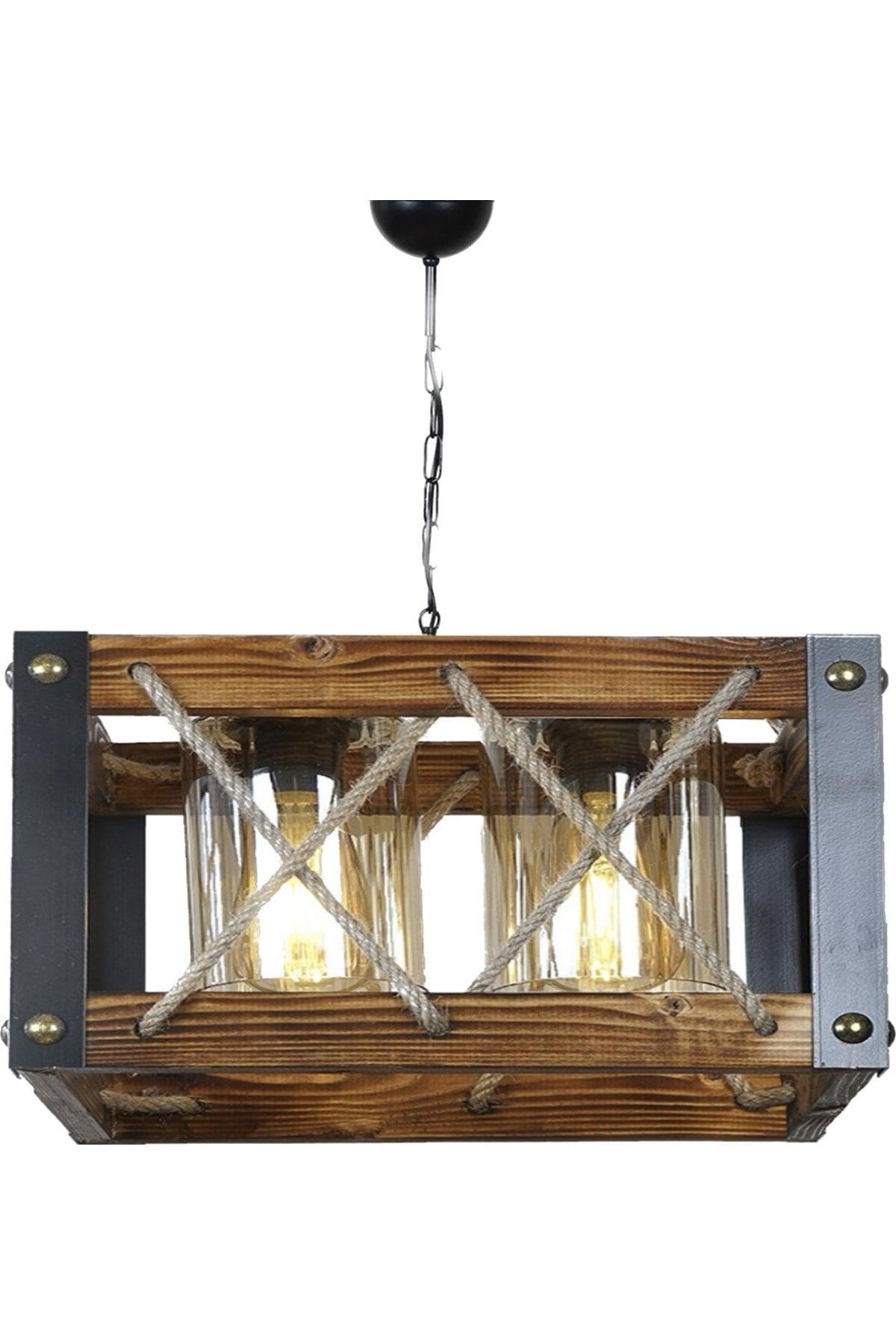 2 Wooden Metal Detailed Cage Chandelier - Swordslife