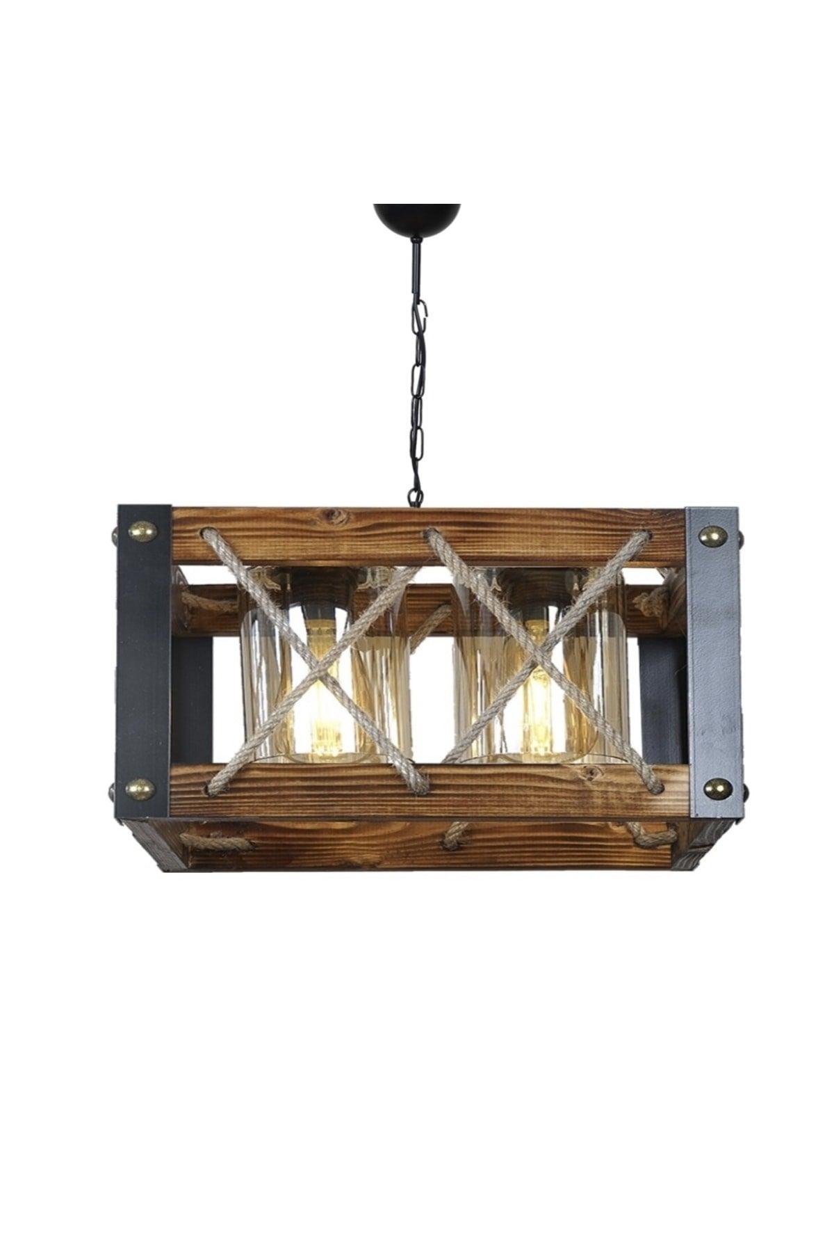 2 Wooden Metal Detailed Cage Chandelier - Swordslife