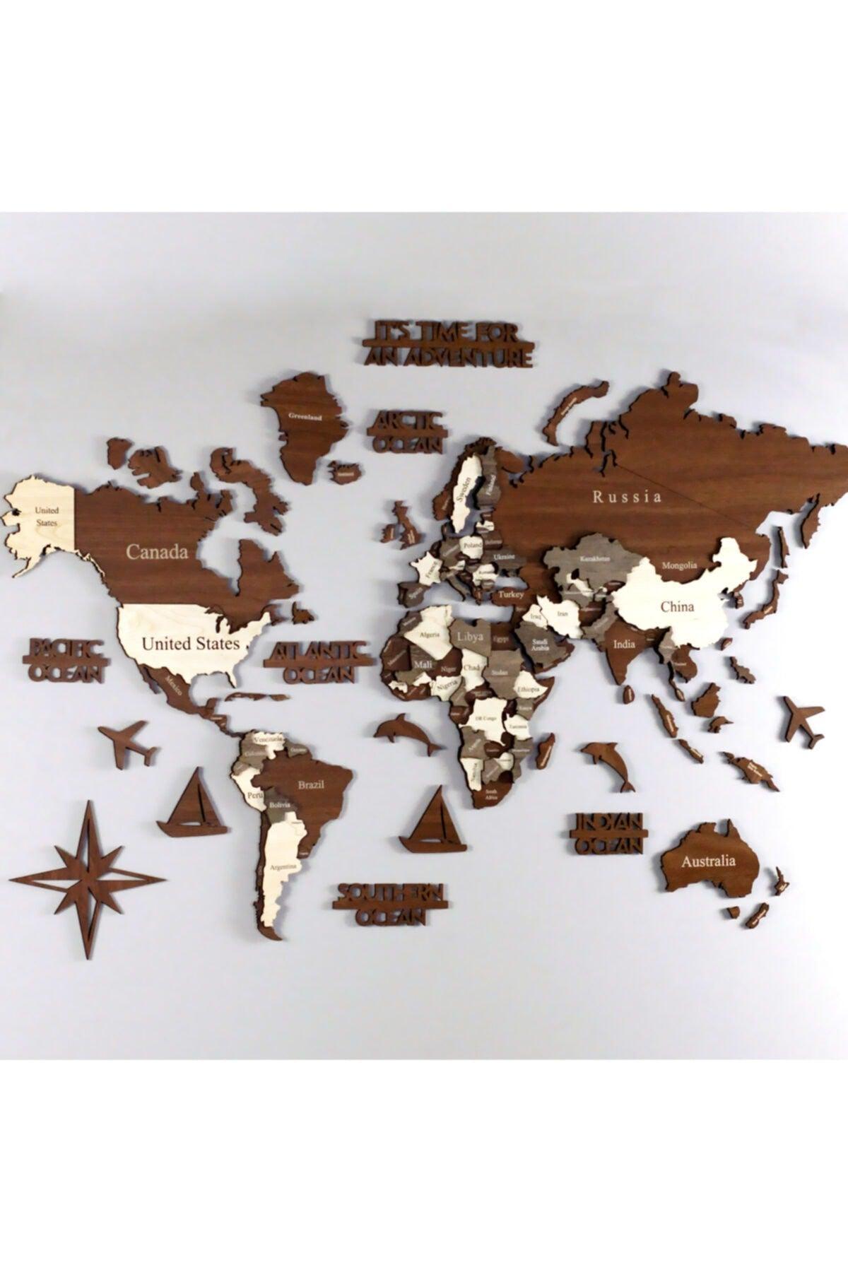 3D Wooden World Map, Wooden Wall Decor, Wall Painting, Real World Map, decoration - Swordslife