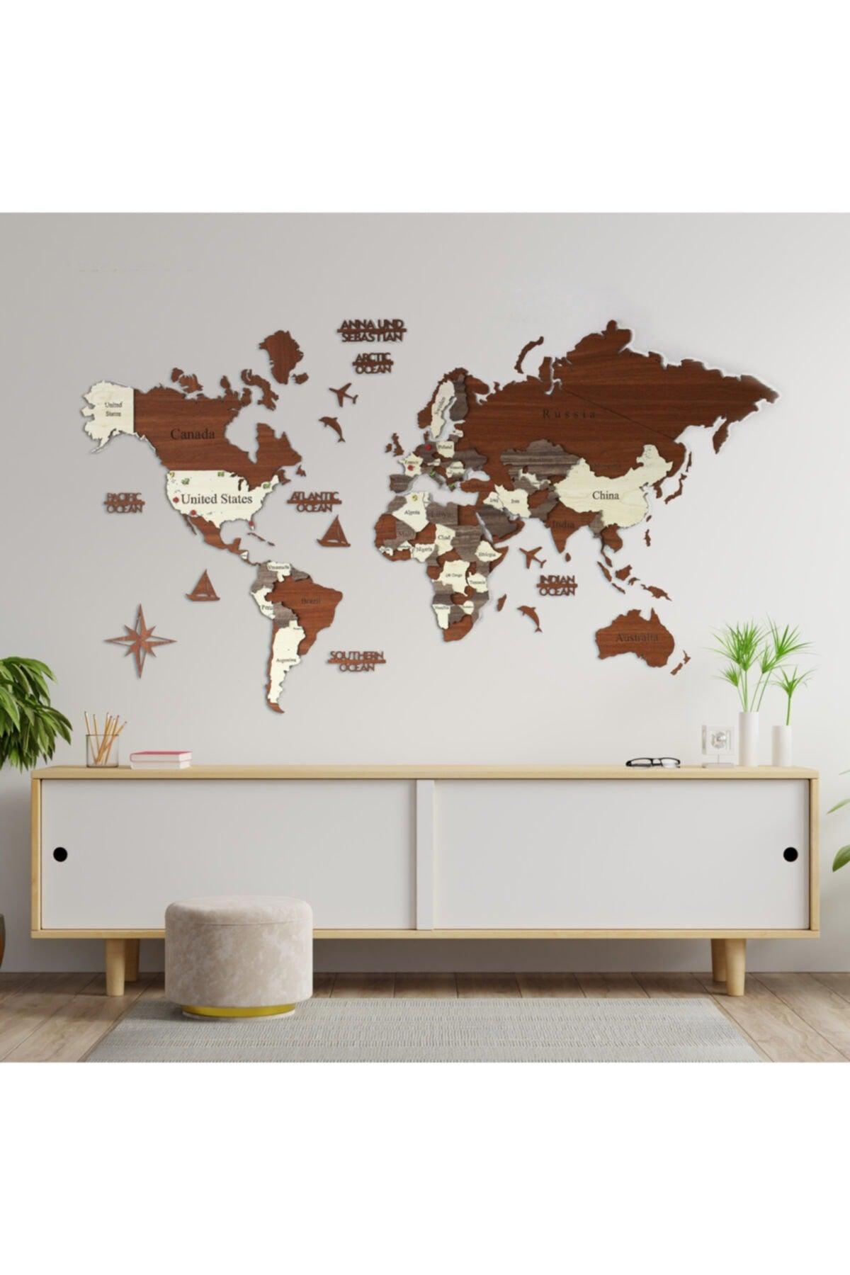 3D Wooden World Map, Wooden Wall Decor, Wall Painting, Real World Map, decoration - Swordslife