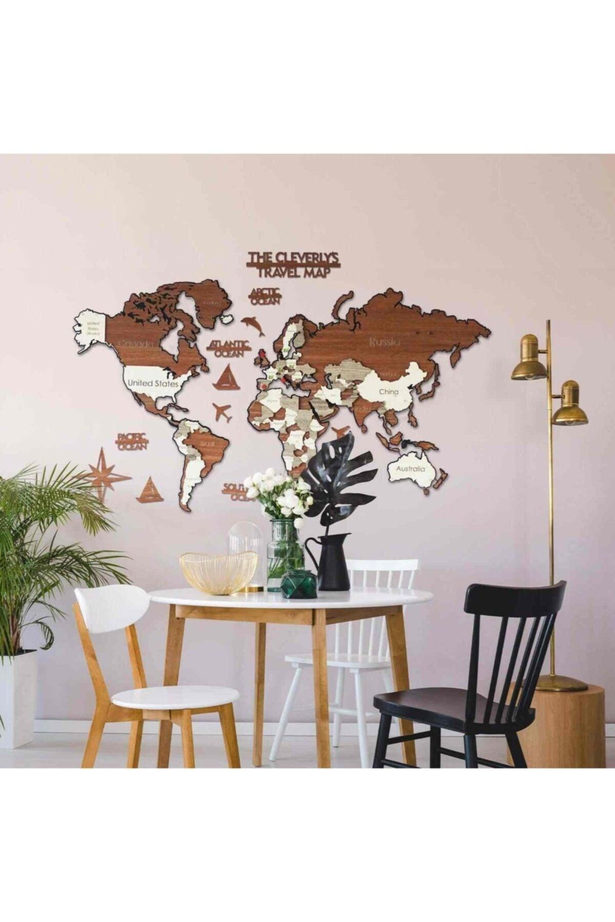 3D Wooden World Map on Metal, Wooden Wall Decor, Real Metal World Map - Swordslife