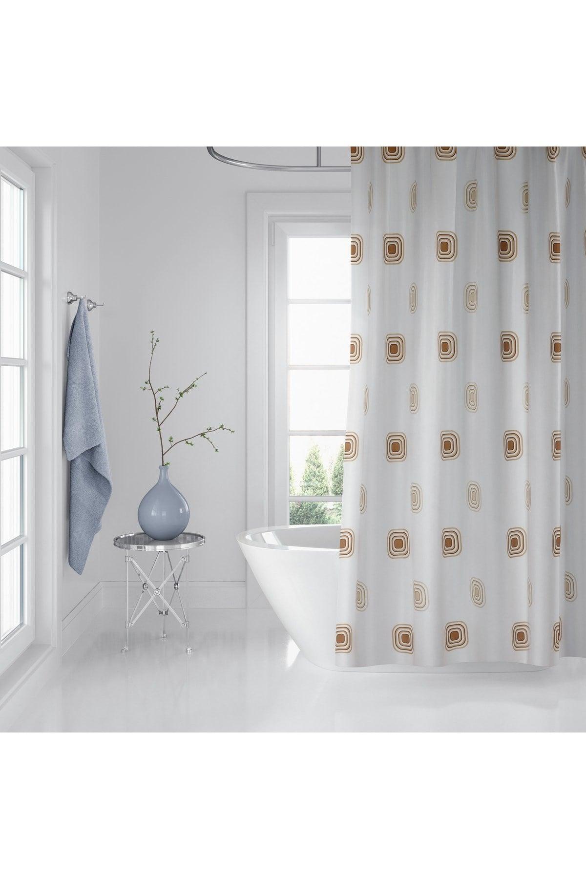 3D Shower Curtain-brown Checkered Bathroom