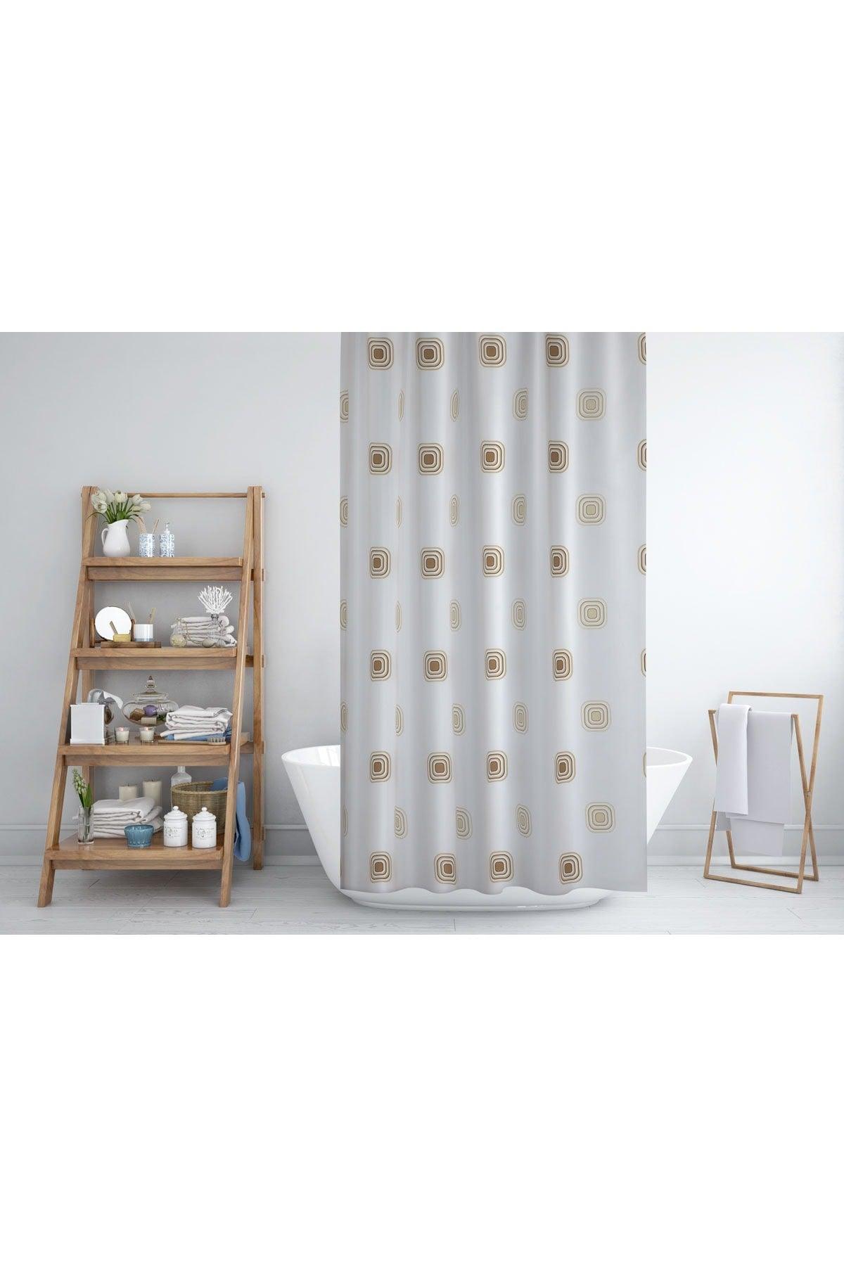 3D Shower Curtain-brown Checkered Bathroom