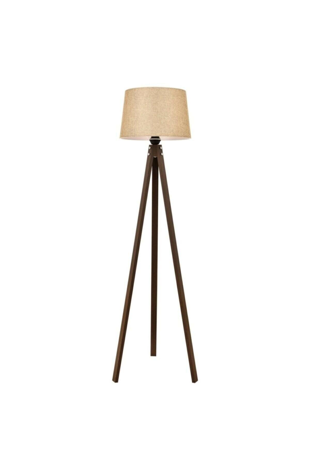 3 Leg Floor Lamp Tripod Leg Three Leg Wooden Lampshade Conical Fabric Head Tobacco Brown Leg 7020 - Swordslife