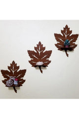 3 Piece Wooden Wall Ornament Shelf Sycamore Leaf Candle Holder - Swordslife