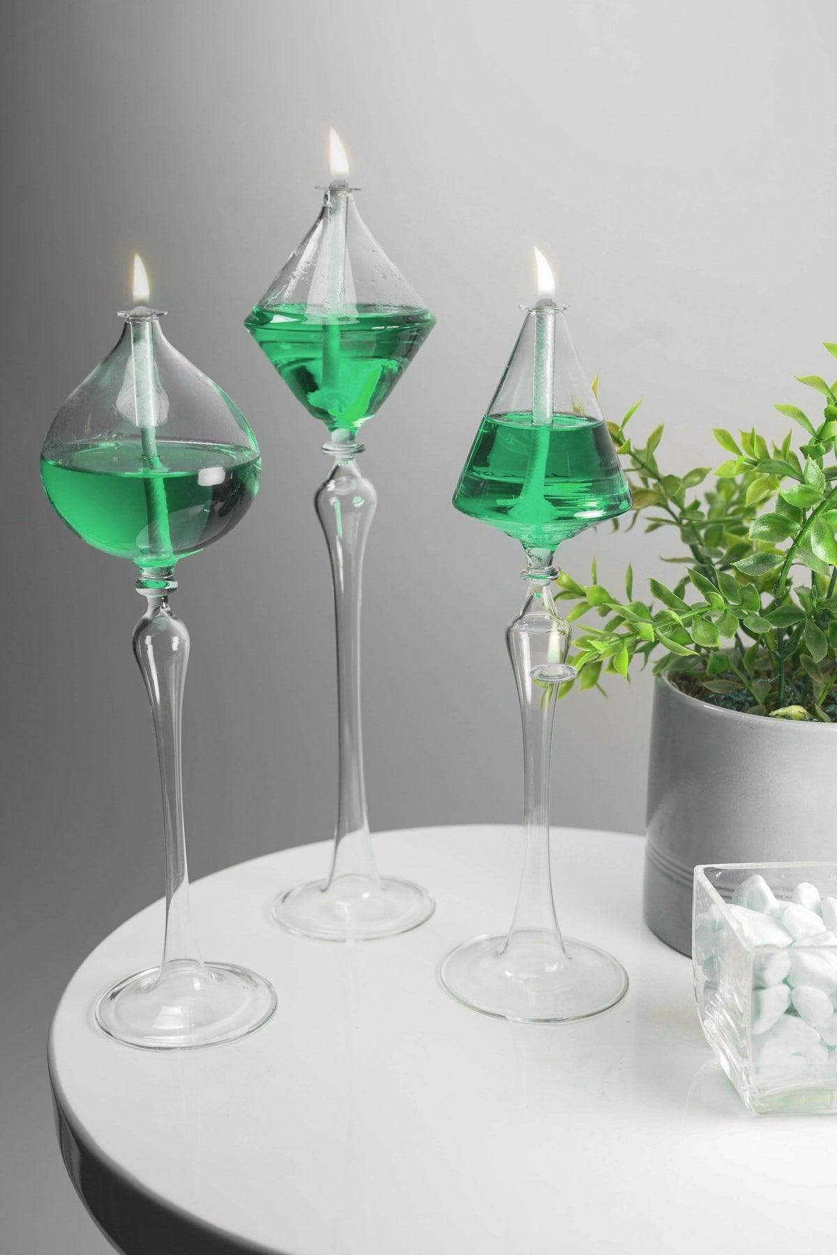 Standing Glass Oil Lamp Dale + 200 Ml Oil Lamp Emerald Green - Swordslife