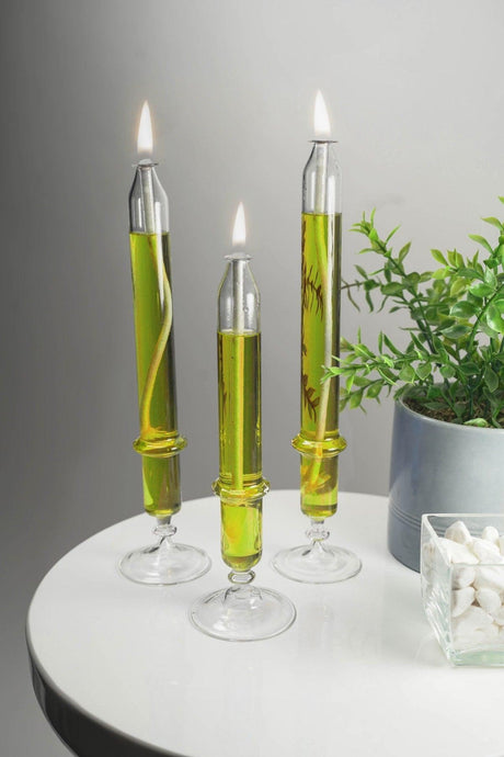 3-Foot Candlestick Glass Oil Lamp + 200 Ml Oil Lamp Yellow - Swordslife