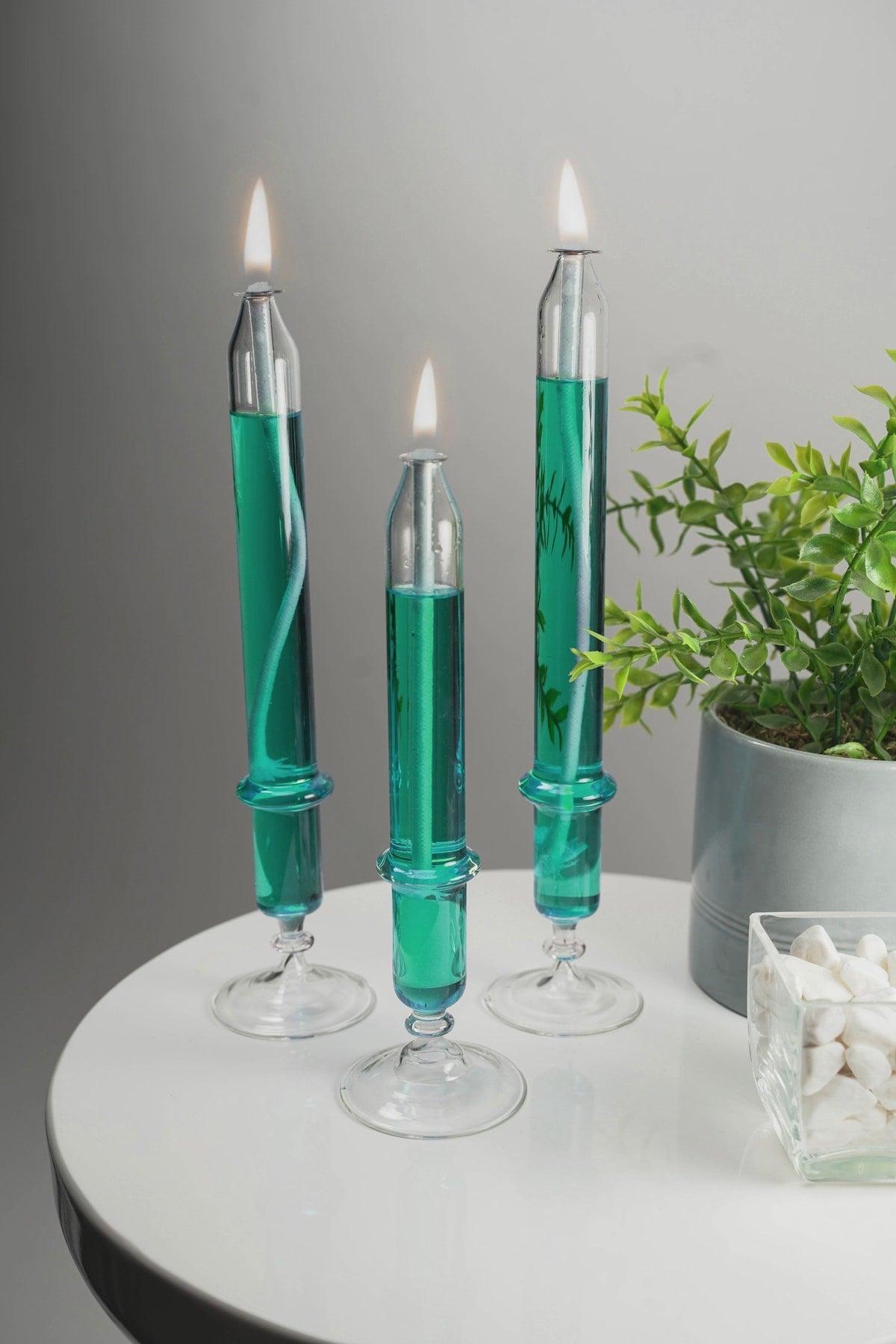 3-Footed Candlestick Glass Oil Lamp + 200 Ml Oil Lamp Emerald Green - Swordslife