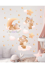 Set of 3 Teddy Bear Clouds And Stars Kids Baby Room Sticker Set Wall Adhesive Foil 80x60 Cm - Swordslife