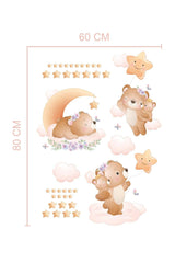 Set of 3 Teddy Bear Clouds And Stars Kids Baby Room Sticker Set Wall Adhesive Foil 80x60 Cm - Swordslife